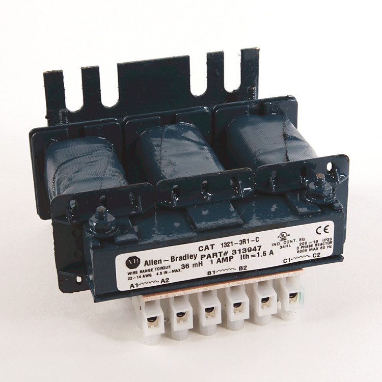 ALLEN BRADLEY 1321-3RB250-B LINE REACTOR OPEN 250AMP 3PHASE .098MH FLAG TERM
