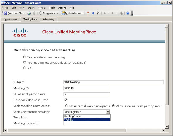 Cisco Unified MeetingPlace Outlook Integration