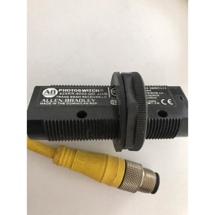 ALLEN BRADLEY 42SRR-6002-QD PHOTOSWITCH PHOTOELECTRIC SENSOR, 6000 SERIES TRANSMITTED BEAM RECEIVER, 10-30V DC, LIGHT OPERATE, 4-PIN DC MICRO QD ALLEN BRADLEY 42SRR-6002-QD PHOTOSWITCH PHOTOELECTRIC SENSOR, 6000 SERIES TRANSMITTED BEAM RECEIVER, 10-30V DC, LIGHT OPERATE, 4-PIN DC MICRO QD