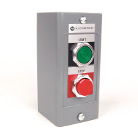 ALLEN BRADLEY 800H-2HA7 800H ASSEMBLED, TYPE 7&9 HAZARDOUS LOCATION PUSH BUTTON STATION. WITH TWO PUSH BUTTONS, GREEN FLUSH START AND RED EXTENDED STOP, LEVER TYPE ACTUATOR