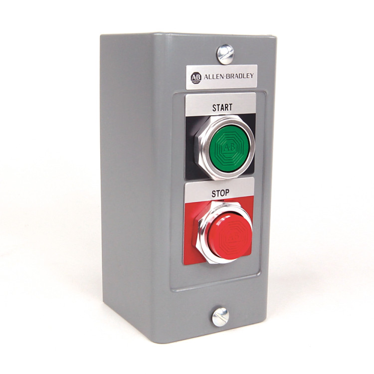 ALLEN BRADLEY 800H-2HA7 800H ASSEMBLED, TYPE 7&9 HAZARDOUS LOCATION PUSH BUTTON STATION. WITH TWO PUSH BUTTONS, GREEN FLUSH START AND RED EXTENDED STOP, LEVER TYPE ACTUATOR