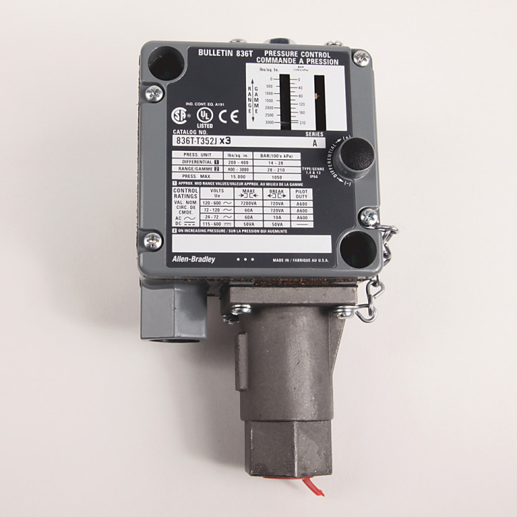 ALLEN BRADLEY 836T-T352J 836T PRESSURE CONTROLS - TRADITIONAL MACHINE TOOL, T - STYLE PRESSURE CONTROL. 400...3000 PSI. ENCLOSURE TYPE 1, 4 AND 13 INDUSTRIAL USE.. S.P.D.T. , 2 - CIRCUIT CONTACT BLOCK. ALLEN BRADLEY 836T-T352J 836T PRESSURE CONTROLS - TRADITIONAL MACHINE TOOL, T - STYLE PRESSURE CONTROL. 400...3000 PSI. ENCLOSURE TYPE 1, 4 AND 13 INDUSTRIAL USE.. S.P.D.T. , 2 - CIRCUIT CONTACT BLOCK.