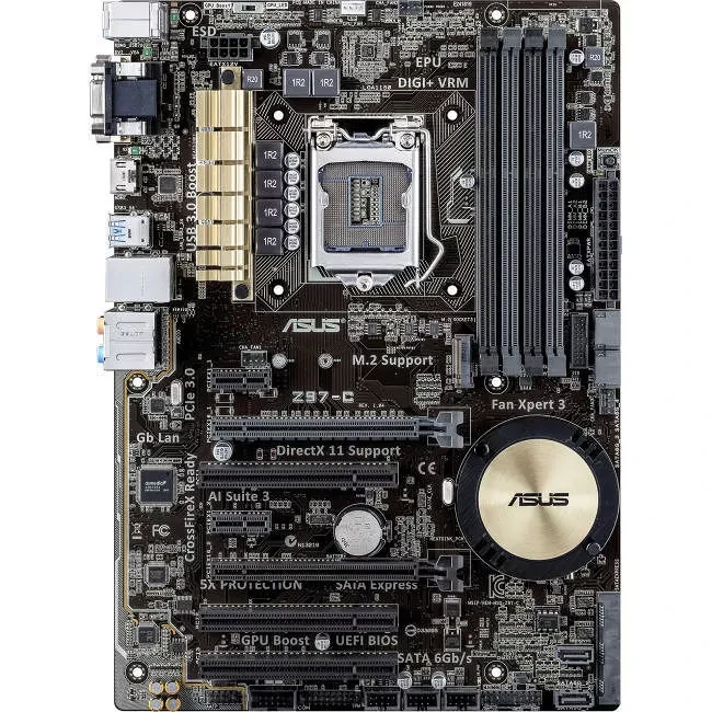 MB ASUS Z97-C Z97 s1150 (Core™ i3/i5/i7), VGA(HDMI+DVI-D+D-SUB), 4xDDR3(32Gb/1600) 2xPCIe 3.0/2.0 x16, 2xPCIe x1, 3xPCI, 8xAudio,1xGBL, 4xSATAIII Raid,1 x M.2 Socket 3, 6xUSB3.0, 8xUSB2.0, 1xPS/2 ATX MB ASUS Z97-C Z97 s1150 (Core™ i3/i5/i7), VGA(HDMI+DVI-D+D-SUB), 4xDDR3(32Gb/1600) 2xPCIe 3.0/2.0 x16, 2xPCIe x1, 3xPCI, 8xAudio,1xGBL, 4xSATAIII Raid,1 x M.2 Socket 3, 6xUSB3.0, 8xUSB2.0, 1xPS/2 ATX
