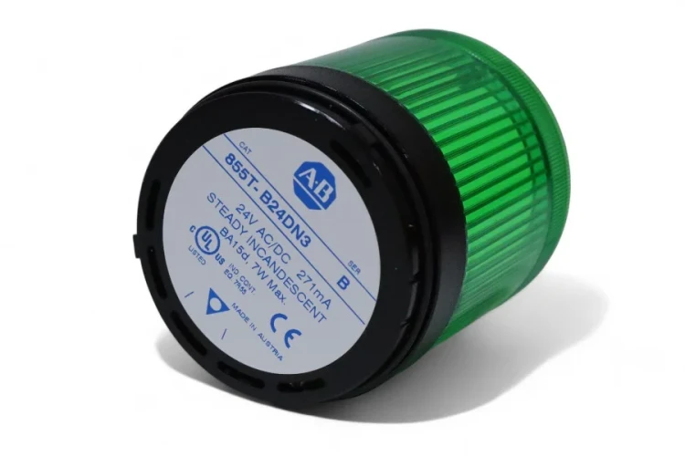 ALLEN BRADLEY 855T-B24FN3 MODULE FOR TOWER LIGHT 70MM, BLACK BODY, POWER SUPPLY 24V AC/DC, FLASHING INCANDESCENT, GREEN LENS