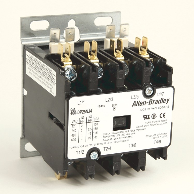 ALLEN BRADLEY 400-DP25NJ3 400 DEFINITE PURPOSE CONTACTOR, 25A, 24V 50/60HZ, 3 POLES