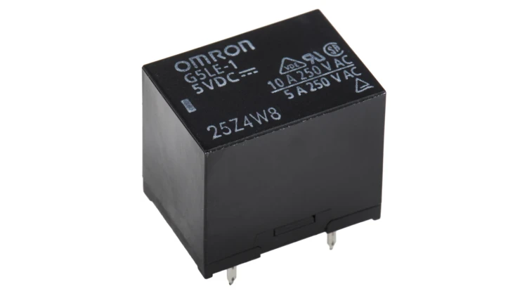 OMRON G5LE1DC5  POWER RELAY, SPDT, 5VDC, 10A, PC BOARD; RELAY TYPE:MINIATURE; COIL VOLTAGE VDC NOM:5V; CONTACT CURRENT MAX:10A; CONTACT VOLTAGE AC NOM:240V; CONTACT V