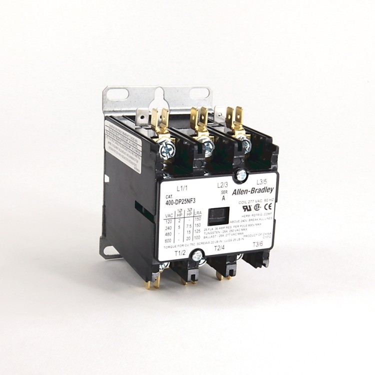 ALLEN BRADLEY 400-DP25NF3 400 DEFINITE PURPOSE CONTACTOR, 25A, 277V 50/60HZ, 3 POLES ALLEN BRADLEY 400-DP25NF3 400 DEFINITE PURPOSE CONTACTOR, 25A, 277V 50/60HZ, 3 POLES