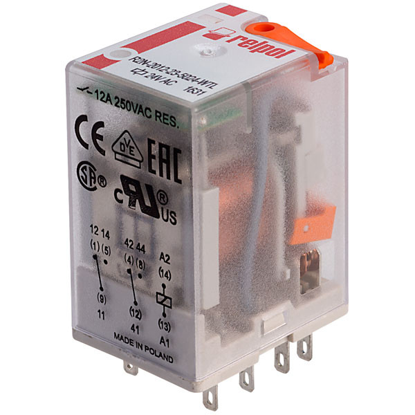 AMERICAN ELECTRONIC COMPONENTS D2-2012-23-5024-WTL POWER RELAY DPDT-2CO 24VAC, 12A, PLUG IN; RELAY TYPE:GENERAL PURPOSE; COIL VOLTAGE VAC NOM:24V; CONTACT CURRENT MAX:12A; CONTACT VOLTAGE AC NOM:250V;