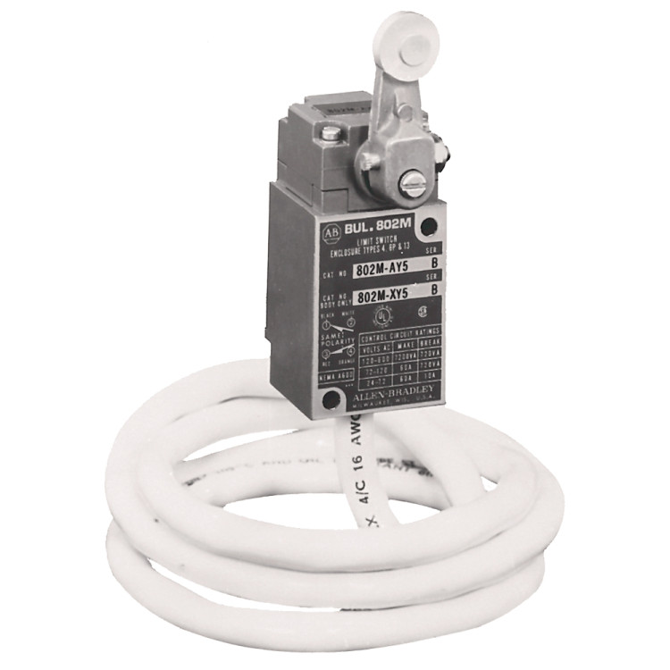 ALLEN BRADLEY 802M-HY8 LIMIT SWITCH, PRE-WIRED FACTORY SEALED, COMPLETE SWITCH, LEVER TYPE, SPRING RETURN, HIGH OPERATING TORQUE, 2-CIRCUIT, CW AND CCW DIRECTIONS, EXTENDED