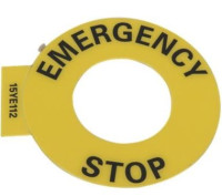ALLEN BRADLEY 800F-15YSE112 800F LEGEND PLATE, 60MM ROUND, UNIVERSAL: EMERGENCY STOP, YELLOW WITH BLACK LEGEND TEXT, 22.5MM OPENING