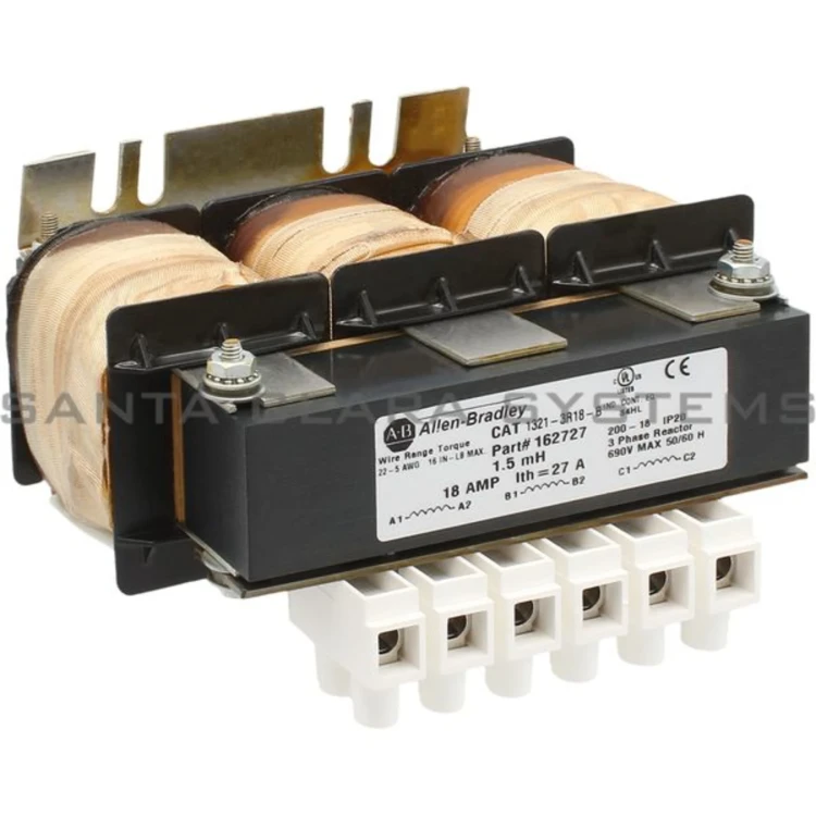 ALLEN BRADLEY 1321-3R18-B THREE-PHASE LINE REACTOR, OPEN STYLE (AC DRIVE REACTORS), 18 AMPS, 1.5 MH ALLEN BRADLEY 1321-3R18-B THREE-PHASE LINE REACTOR, OPEN STYLE (AC DRIVE REACTORS), 18 AMPS, 1.5 MH