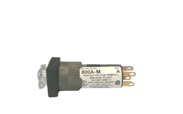 ALLEN BRADLEY 800A-M2B MOMENTARY PUSH BUTTON, STAB TYPE TERMINATION, EXTENDED HEAD, SQUARE BEZEL, NO LENS CAP OR LAMP DESIRED, NON-ILLUMINATED, NO FACTORY ASSEMBLY